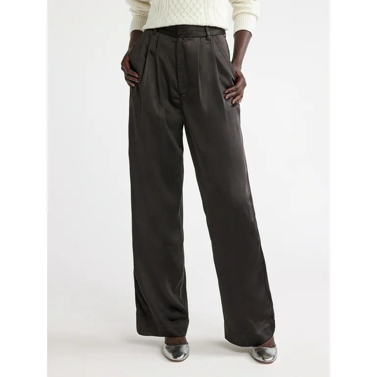 Free Assembly Women's High Rise Pleated Satin Trousers, 31” Inseam, Sizes 0-20 - Walmart.com | Walmart (US)
