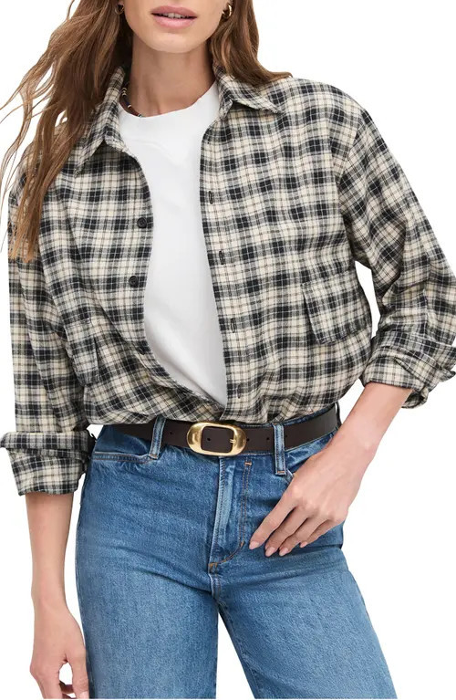 Favorite Daughter The Manor Cotton Button-Up Shirt in Cooper Plaid at Nordstrom, Size Xx-Small | Nordstrom