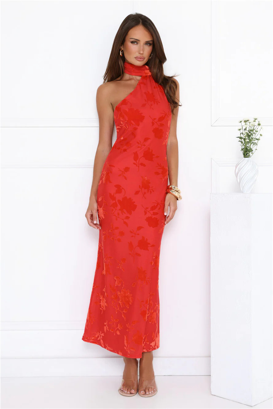 Bloomlight Halter Maxi Dress Red | Hello Molly (US)