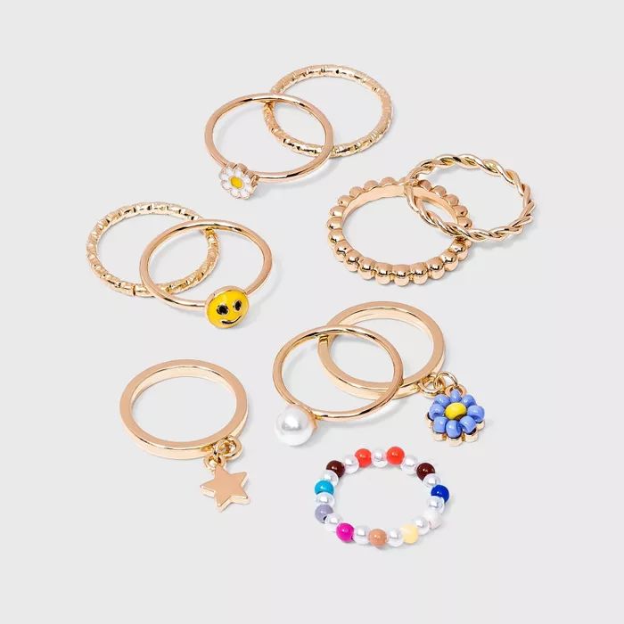 Star and Flower Charm Ring Set 10pc - Wild Fable™ Gold | Target