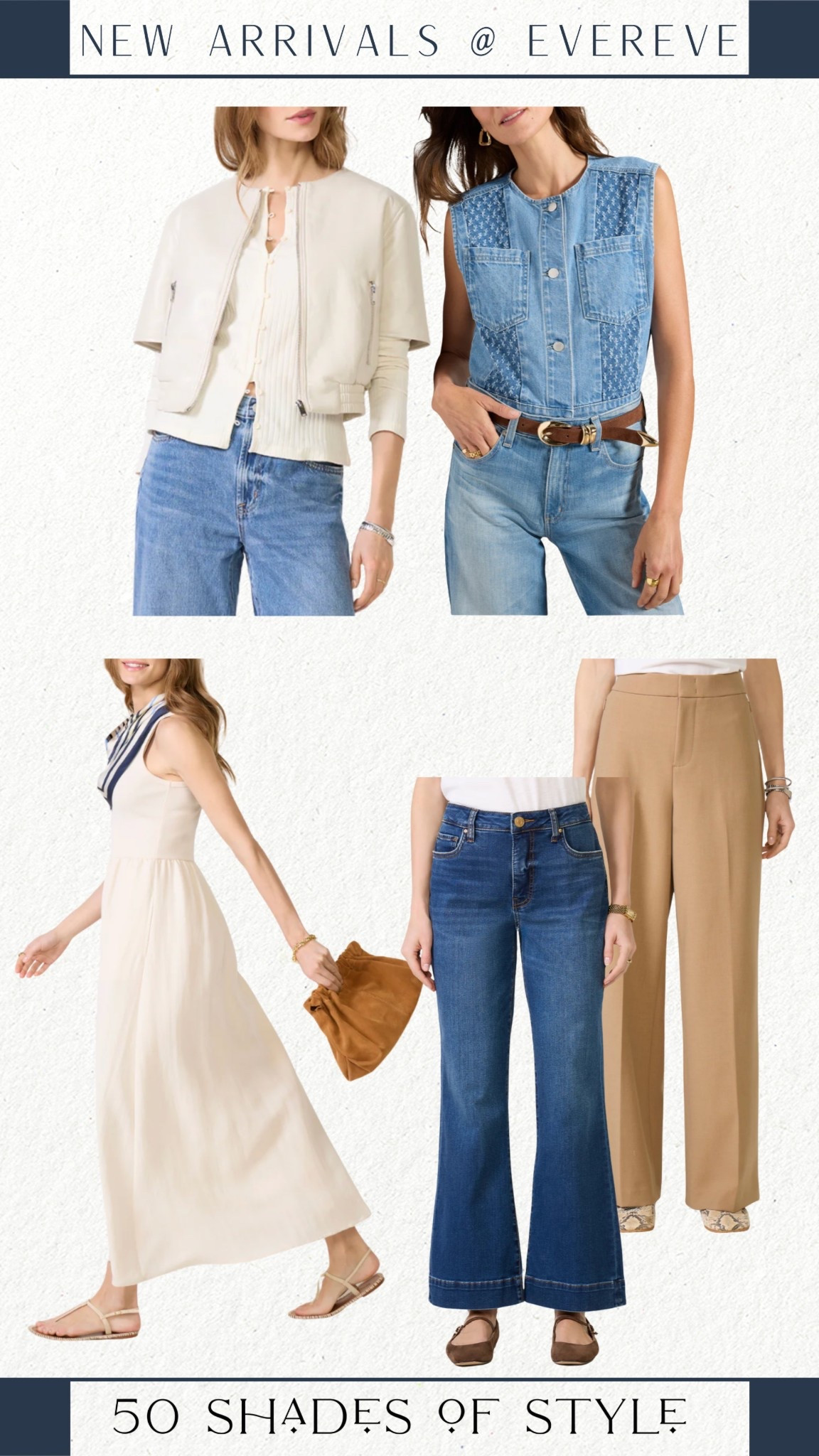 bomber jacket, denim sleeveless top, white maxi dress, trousers, spring outfit

#LTKootd #LTKSeasonal #LTKOver40