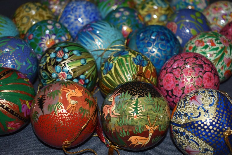 Handmade Assorted Christmas Balls Ornament Made in Kashmir India 3inchx3inch - Etsy | Etsy (US)