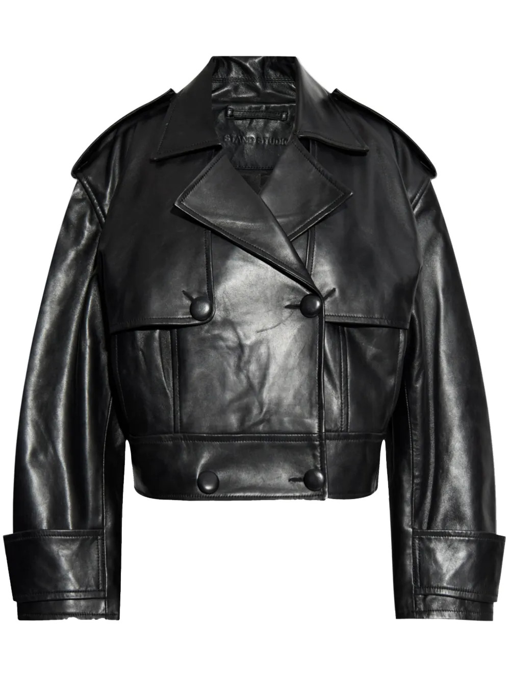 STAND STUDIO Cropped Leather Jacket | Black | FARFETCH UK | Farfetch Global