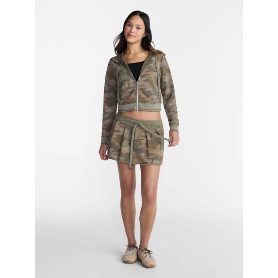No Boundaries Pleated French Terry Mini Skort, Women's XXS-XXL | Walmart (US)
