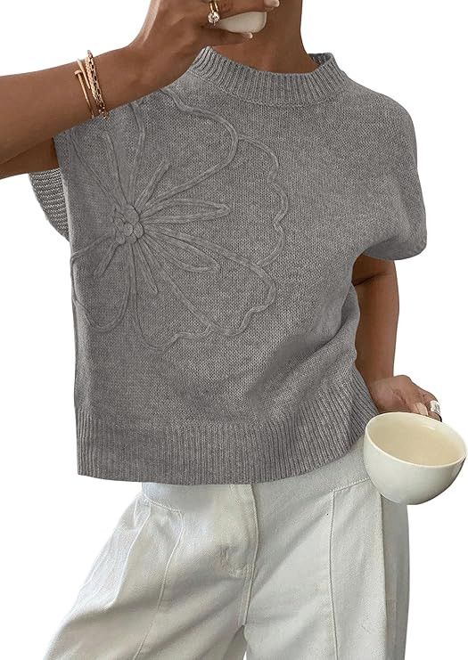 PRETTYGARDEN Women's 2026 Spring Sweater Vest Trendy Flower Knit Short Sleeve Cute Pullover Tank ... | Amazon (US)