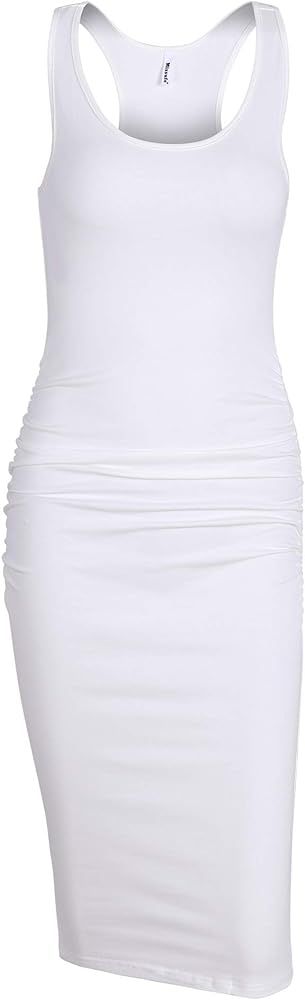 Missufe Women's Sleeveless Racerback Tank Ruched Bodycon Sundress Midi Fitted Casual Dress | Amazon (US)