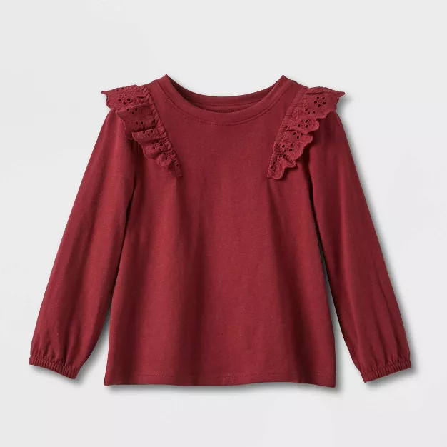 Toddler Girls' Knit Long Sleeve Eyelet Top - Cat & Jack™ | Target