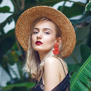 Statement Earrings Beaded Raffia Palm Bohemian Drop Dangle Earrings for women | Amazon (US)