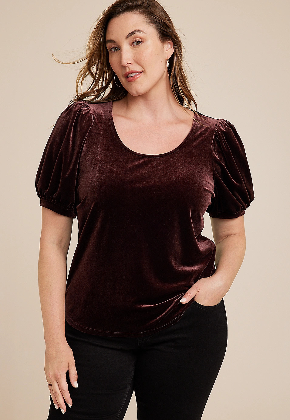 Plus Size Velvet Puff Sleeve Blouse | Maurices