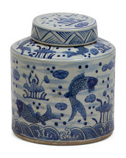 8x8.5in Fish Porcelain Cylinder Decorative Tea Jar With Lid | Home | Marshalls | Marshalls