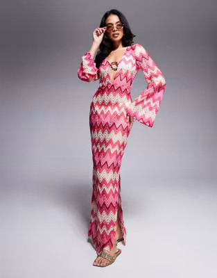 South Beach chevron maxi beach dress in pink | ASOS | ASOS (Global)