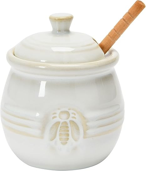 Amazon.com: Creative Co-Op Stoneware Bee Lid and Wood Dipper, White Honey Pot : Home & Kitchen | Amazon (US)