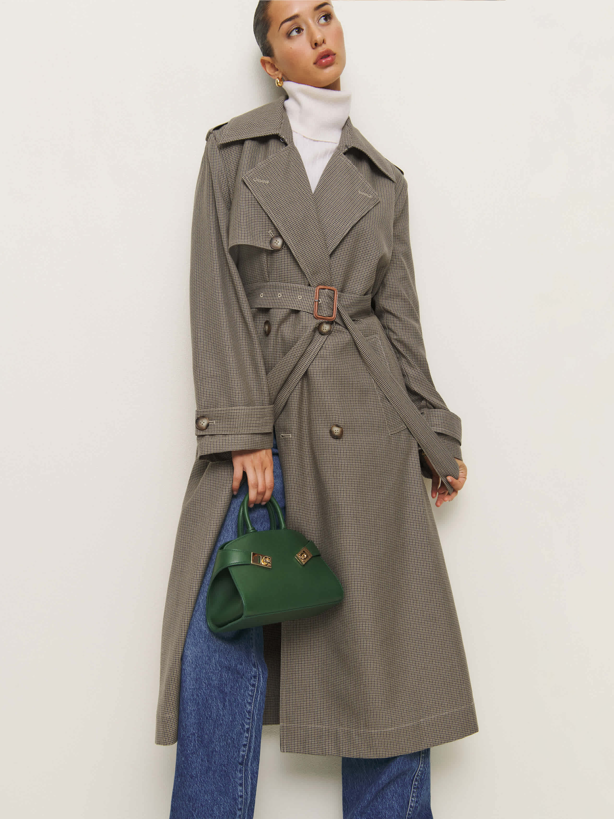 Reformation Matteo Trench Coat Brown Check Large | Reformation (Global)