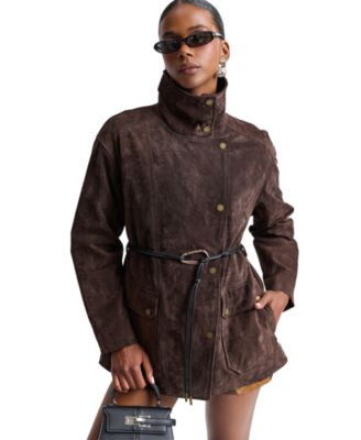 Avec Les Filles Women's Belted Suede Jacket - Wood | Macy's
