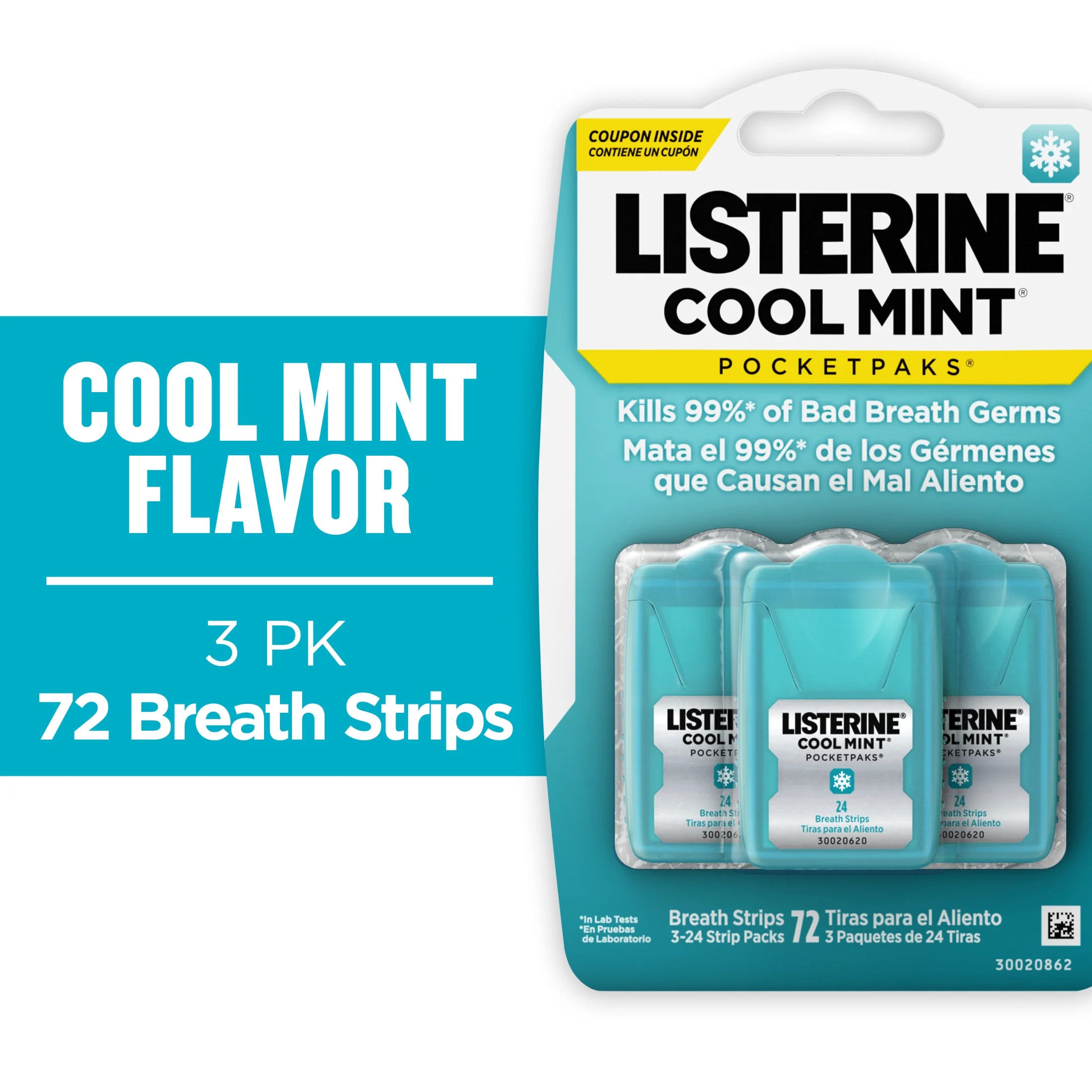 Listerine Cool Mint PocketPaks Oral Care Breath Strips, Breath Spray Strips, 24 Count, 3 pack - W... | Walmart (US)