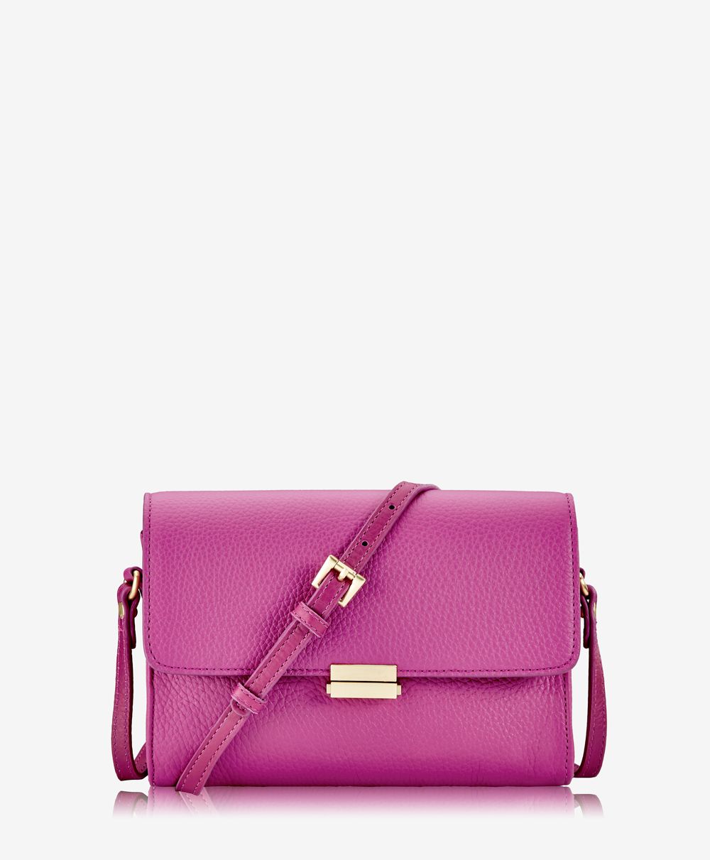 Catherine Crossbody Handbag Azalea Pink Pebble Grain Leather | GiGi New York