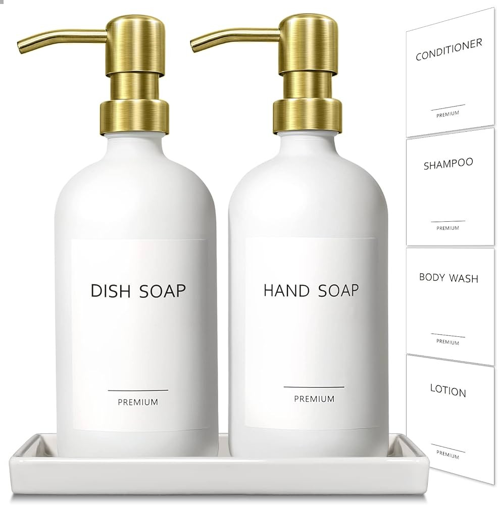 GMITING Hand and Dish Soap Dispenser Set, Kitchen Soap Dispenser Set with Ceramic Tray, 2 Pack 16... | Amazon (US)