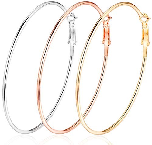 Thank&U 3 Pairs 70mm Big Hoop Earrings,Stainless Steel Hoop Earrings 18K Gold Plated Rose Gold Pl... | Amazon (US)