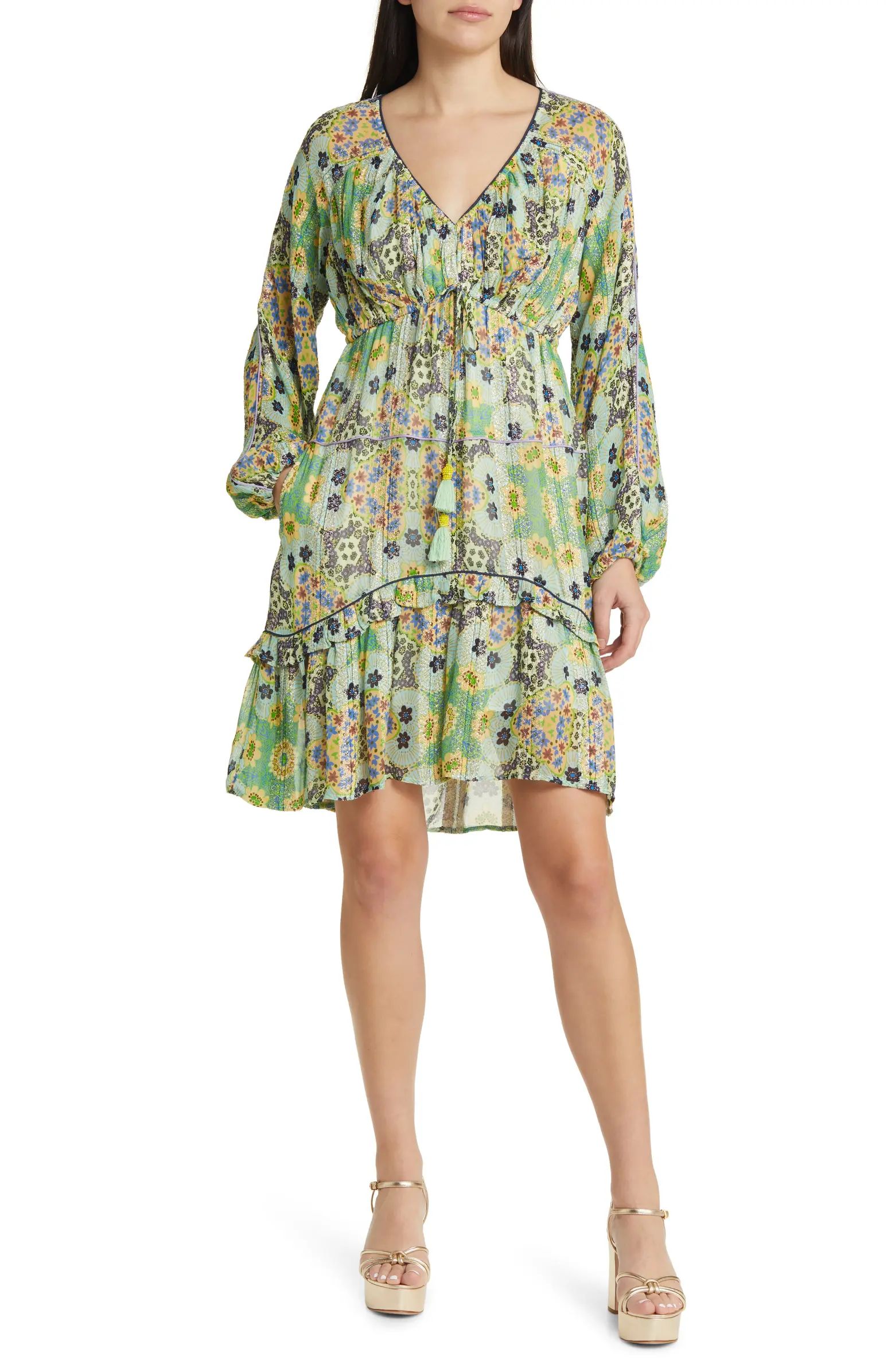 Crissta Metallic Floral Long Sleeve Dress | Nordstrom