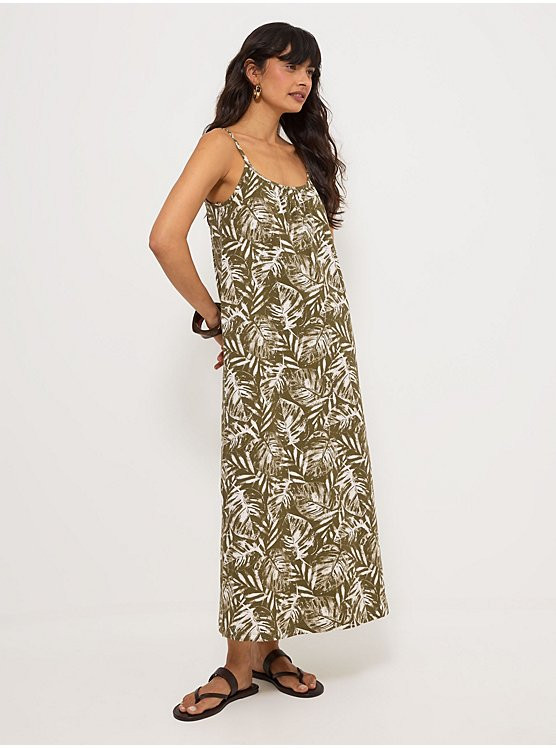Leaf Print Strappy Midi Dress | George
