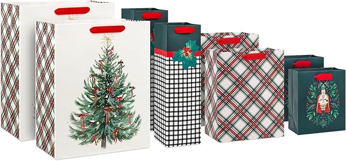 Hallmark Assorted Classic Christmas Gift Bags (8 Bags: 2 Small 6", 2 Medium 9", 2 Large 13", 2 Bo... | Amazon (US)