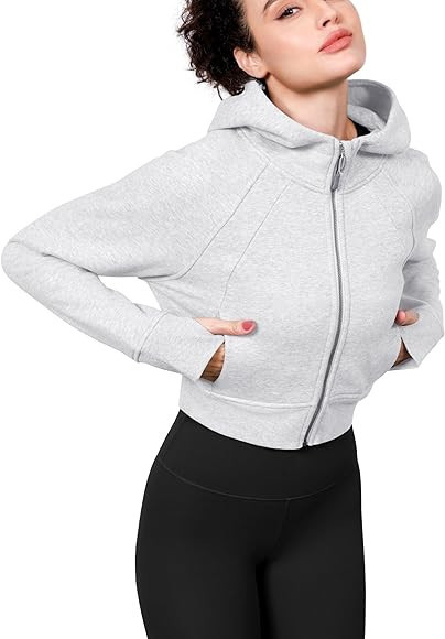 ODODOS Full-Zip Cropped Hoodies for Women Fleece Lined Long Sleeve Crop Sweatshirts with Thumb Ho... | Amazon (US)