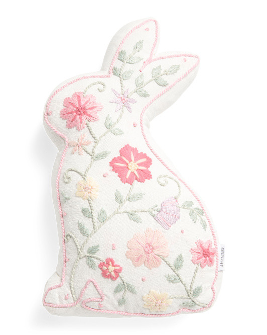 Made In India 10x20 Embroidered Flower Figural Bunny Pillow | TJ Maxx