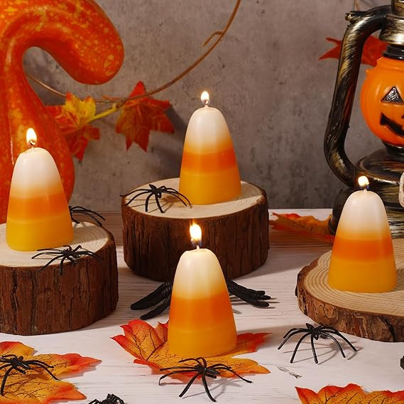 MTLEE 6 Pcs Fall Candles Thanksgiving Candy Corn Colored Votive Candles Unscented Taper Pillar Ca... | Amazon (US)