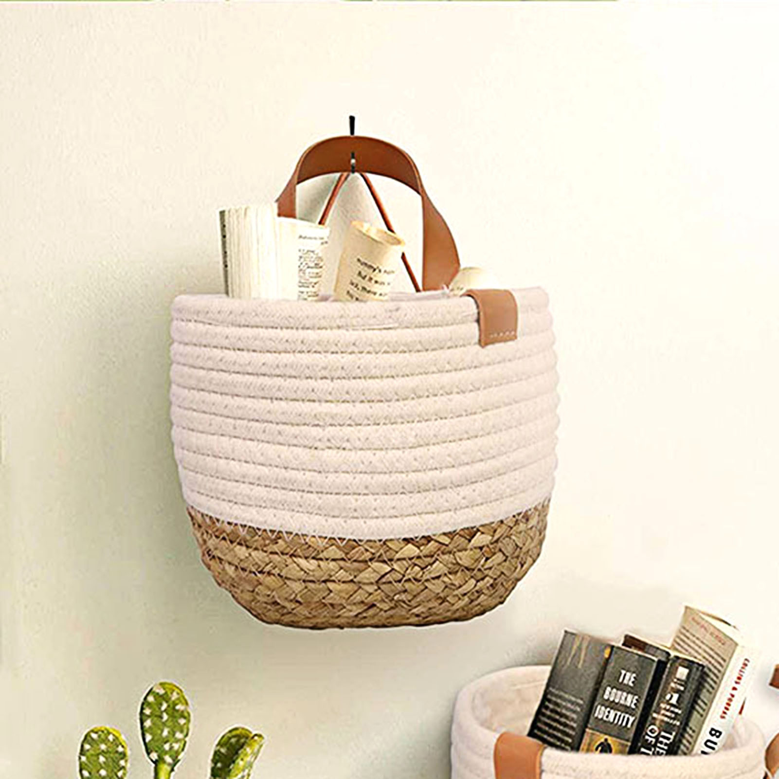 Poseidon Woven Basket Waterproof Save Space Cotton Rope Woven Wicker Rustic Basket for Family | Walmart (US)