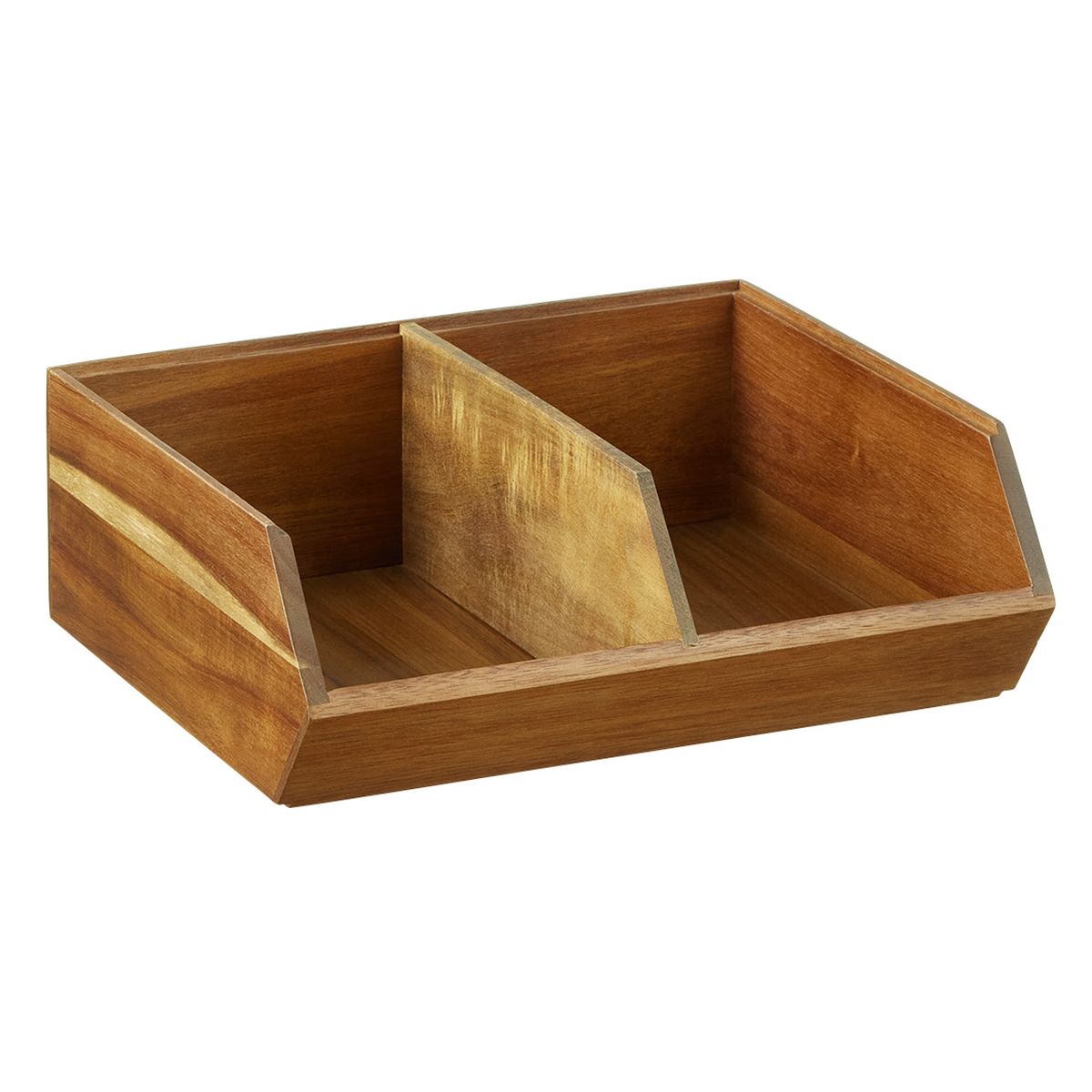 Large Divided Stacking Acacia Bin Natural | The Container Store