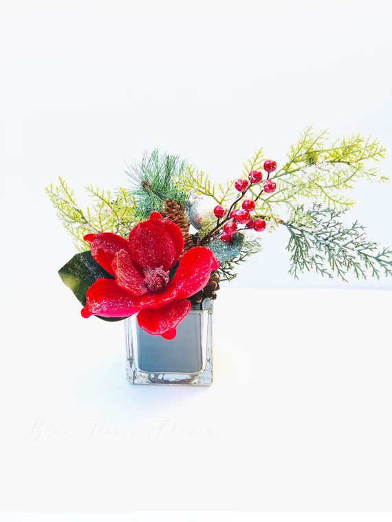 Christmas Holiday Red Magnolia Arrangement-christmas - Etsy | Etsy (US)