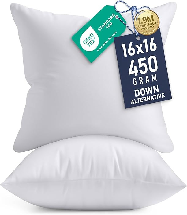 Utopia Bedding 16x16 Pillow Inserts, Set of 2, White – Indoor Decorative Throw Pillows for Bed,... | Amazon (US)
