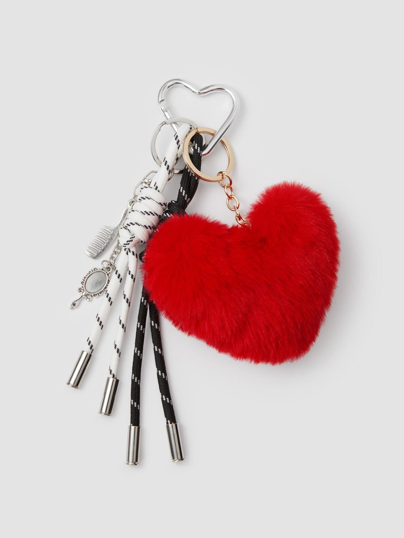 Faux Fur HEART & MIRROR & COMB BAG CHARM For Daily Casual | Cider