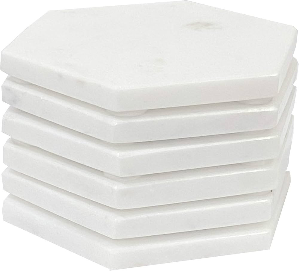 Marble Coasters Set of 6 for Drinks White Hexagon Marble Coasters for Drinks Marble Decors White ... | Amazon (US)