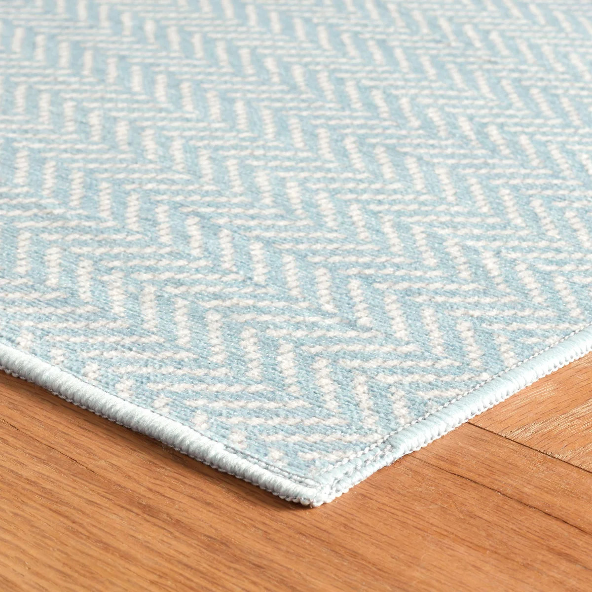 Herringbone Swedish Blue Machine Printed Washable Rug | Wayfair North America