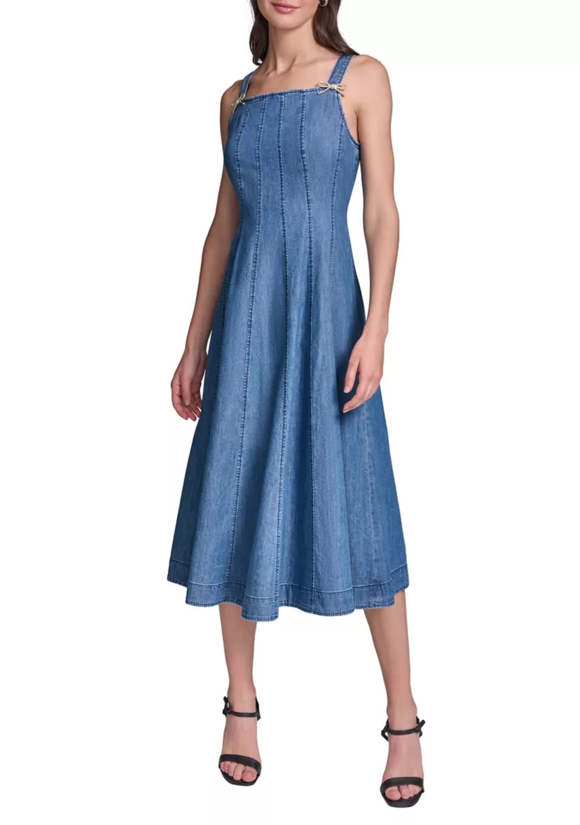 Women's Chambray Midi Dress with Bow Pins | Belk