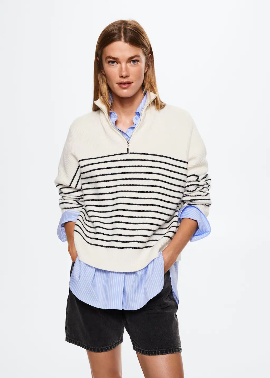 Striped sweater with zipper | MANGO (US)