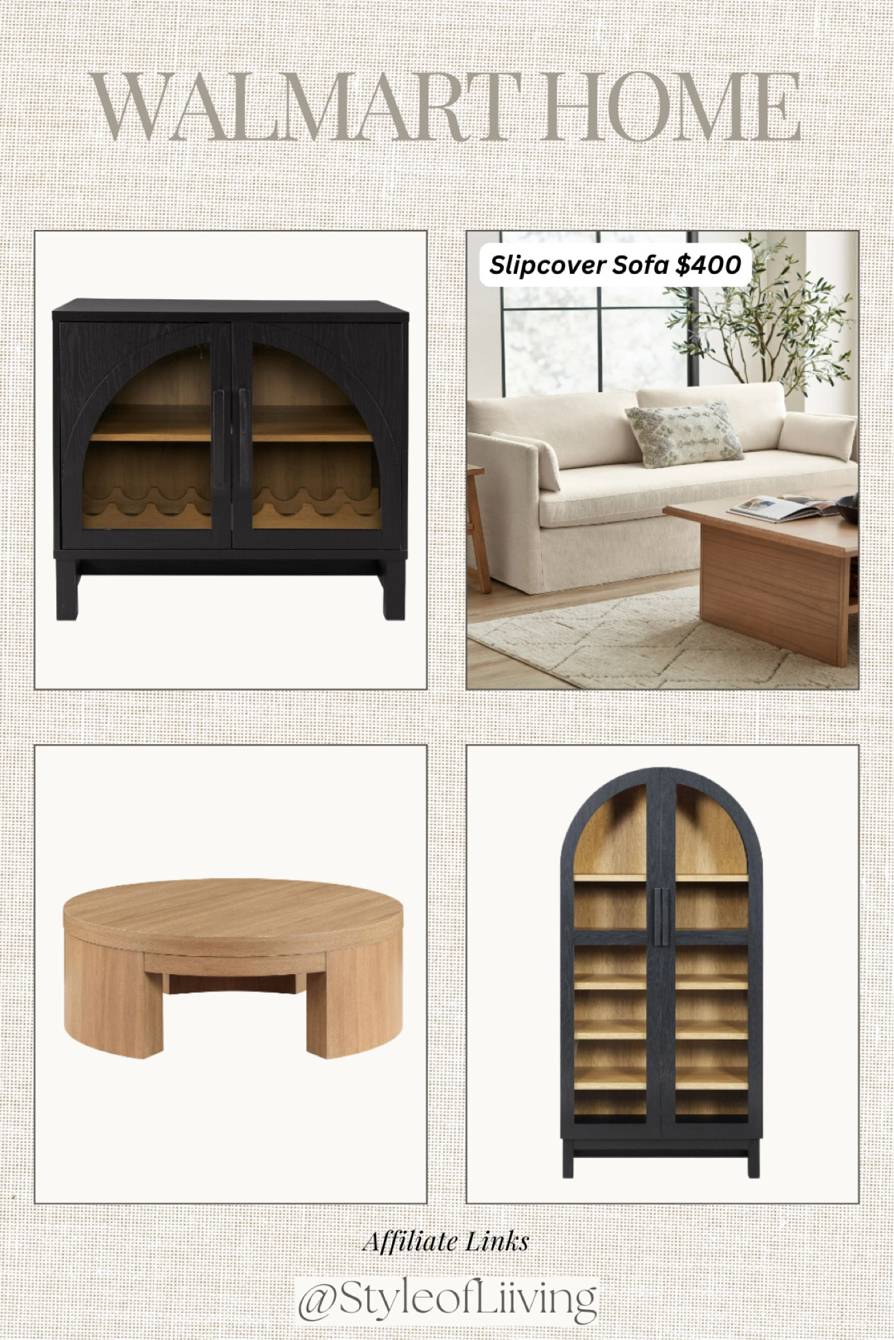 Walmart home furniture finds. Cabinets, buffets, round coffee table, slipcovered sofa. Living room. Dining room.

#LTKFamily #LTKHome #LTKStyleTip