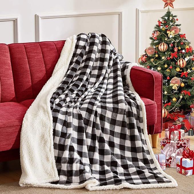 BEAUTEX Sherpa Fleece Throw Blanket, Super Soft Warm Buffalo Plaid Plush Blankets and Throws, Lig... | Amazon (US)