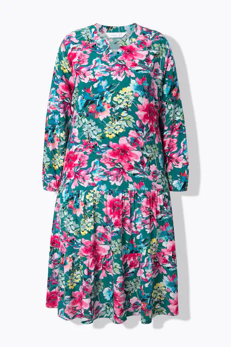 Midi dress, floral pattern, double hem flounce | Ulla Popken - US