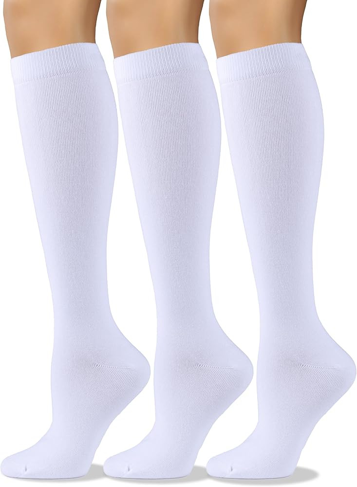COTTON DAY Women's Soft Combed Cotton Knee High Long Calf Dress Socks Seamless Toe Black White Gr... | Amazon (US)