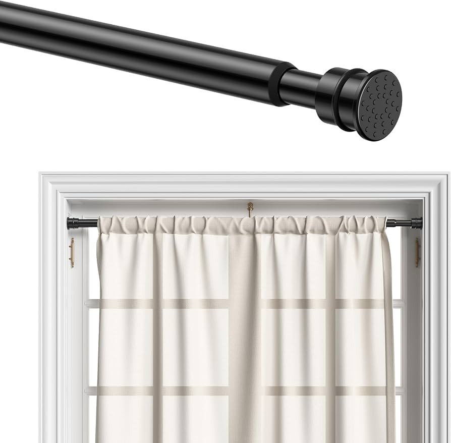 Curtain Rods No Drilling 28-48" 1/2" Diameter Renter Friendly Black 1Pack | Amazon (US)