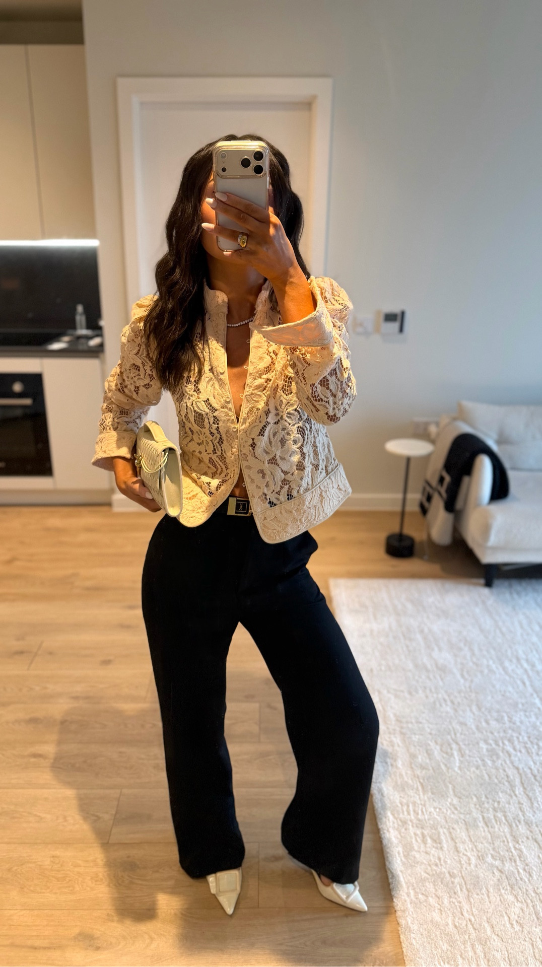 Styling with black trousers & cream accessories for date night 🫶🏻 I wear S jacket! 

Trousers are KOOKAÏ (can’t link on here) but they’re the Oyster Tailored Trousers (size 8)

#LTKstyletip #LTKdatenight #LTKspring