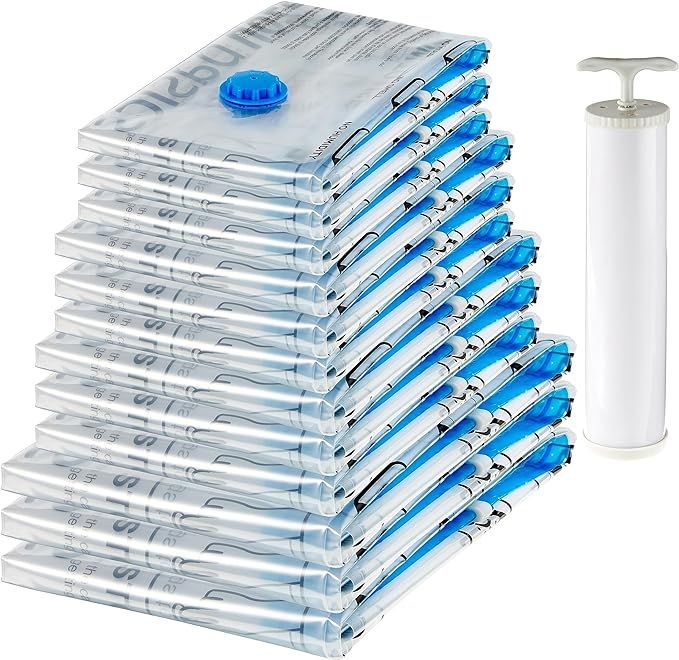 Amazon Basics Vacuum Compression Zipper Storage Bags with Hand Pump, Multiple Pack of 12 (3 Jumbo... | Amazon (US)
