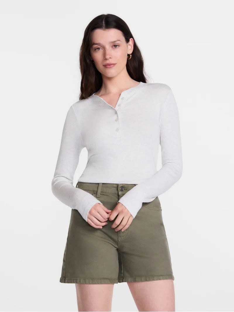Scenario Women's and Women's Plus Rib Henley with Long Sleeves, Sizes XS-4X | Walmart (US)