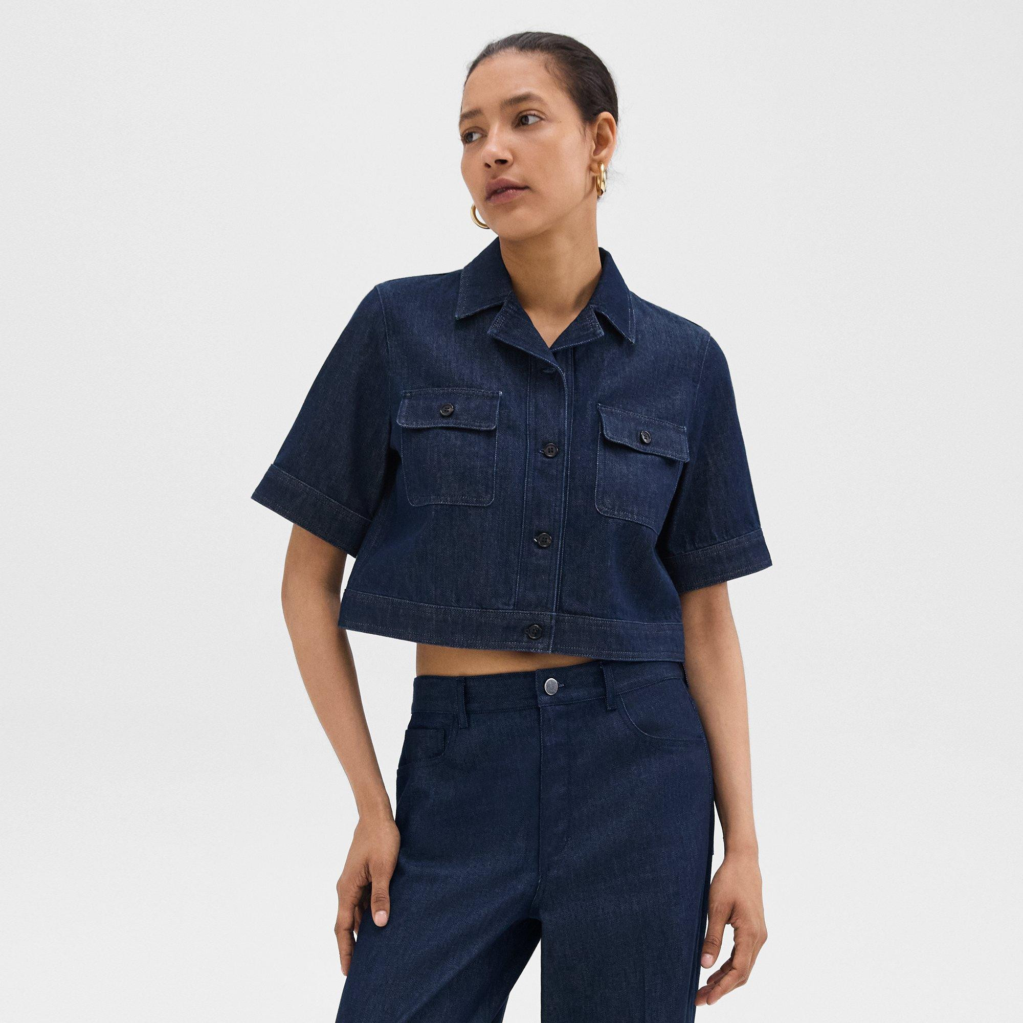 Boxy Short-Sleeve Jacket in Denim | Theory