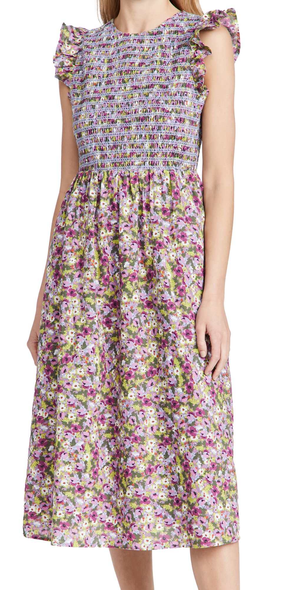 ENGLISH FACTORY Floral Smocked Midi Dress | Shopbop