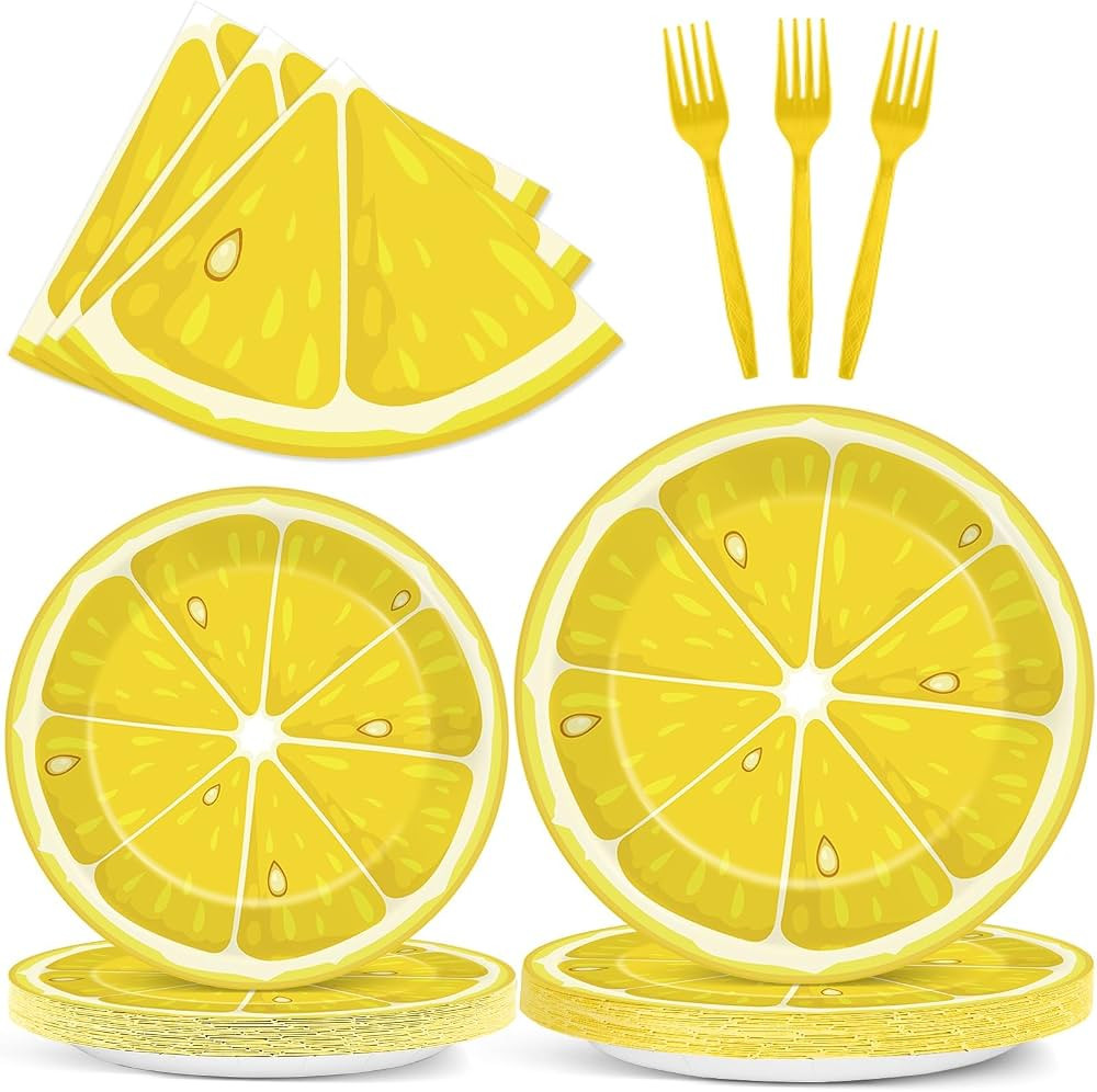96Pcs Lemon Party Supplies Lemon Slices Paper Plates Napkins Citrus Fruit Party Tableware Set Sum... | Amazon (US)