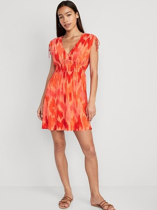 Waist-Defined Sleeveless Tie-Shoulder Smocked Mesh Mini Dress for Women | Old Navy (US)