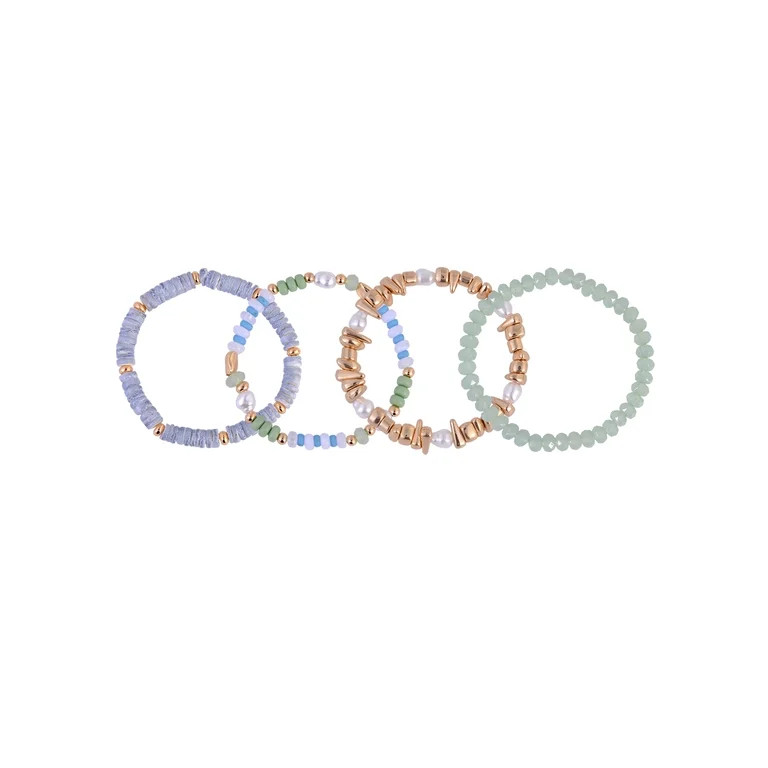 Time and Tru Goldtone 4pc Multi Bead Acrylic Pearl Bracelet Set | Walmart (US)